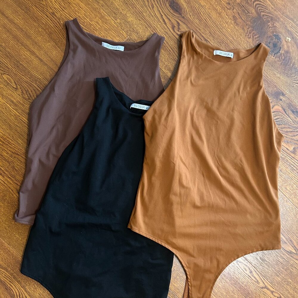 3 pk REORIA Butsmooth® Basic Sexy Sleeveless Racer Back Halter Neck Bodysuits L